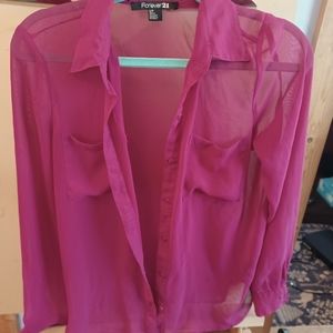 Forever 21 Magenta Sheet Button Up